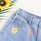 Shorts Vaqueros Con Estampado Floral Boho Sin Terminacion Para Ninas Adolescentes En Primavera/verano, Ropa De Verano Infatil