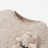 Cozy Cub Bebe nina Pantalones con sudadera con parche de oso teddy