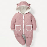 Cozy Cub Bebe nina Mono con diseno de oreja 3D con boton delantero con forro termico