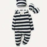 Cozy Cub Bebe nino Mono con estampado de rayas con capucha & Sombrero & Guantes