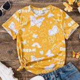 Camiseta De Manga Corta Con Estampado De Mariposas Y Letras De preadolespreadolescente Para El Verano