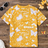 Camiseta De Manga Corta Con Estampado De Mariposas Y Letras De preadolespreadolescente Para El Verano