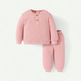 Cozy Cub Bebe nina Pantalones deportivos con pullover con boton tejido waffle