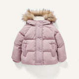 Cozy Cub Bebe nina Abrigo acolchado con bolsillo oblicuo ribete lanudo con capucha con forro termico de manga raglan