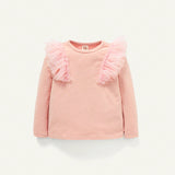 Cozy Cub Bebe nina Top de malla en contraste ribete con fruncido