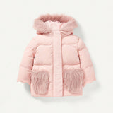 Cozy Cub Bebe nina Abrigo acolchado ribete lanudo con capucha