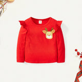 Cozy Cub Bebe nina Camiseta con estampado de dibujos animados ribete con fruncido para Navidad