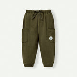 Cozy Cub Pantalones De Punto Suave Con Punos Para Nino Con Distintivo Decorativo