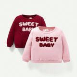 Cozy Cub 2 Piezas De Conjunto De Sudadera Con Patron De Letra Para Bebe Nina Con Cuello Redondo