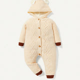 Cozy Cub Mono con estampado de Baby Girl patron ribete en contraste con boton con capucha con forro termico tejido