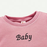 Cozy Cub Conjunto De Camiseta De Manga Corta Para Ninas Con Mangas Abullonadas, Cuello Redondo Y Letras Bordadas