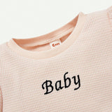 Cozy Cub Conjunto De Camiseta De Manga Corta Para Ninas Con Mangas Abullonadas, Cuello Redondo Y Letras Bordadas