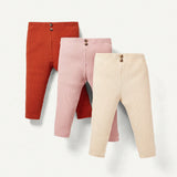 Cozy Cub Conjunto De 3 Pantalones Elasticos De Cintura Solida Para Bebe Nina Con Detalle De Boton