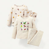 Cozy Cub Conjunto De 4 Piezas De Pijamas Comodas Para Bebe Nina Con Estampado De Frutas Divertidas, Con Camisa De Cuello Redondo Y Pantalon Largo Ajustado