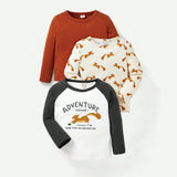 Cozy Cub Conjunto De 3 Piezas De Jersey Con Diseno De Manga Raglan Y Sudadera De Cuello Redondo De Ajuste Regular Para Bebe Ninos Con Patron De Dibujos Animados De Animales