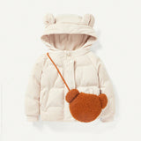 Cozy Cub Abrigo de pana con capucha informal y grueso para nina con bolso de felpa, ideal para el calor del invierno