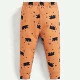 Cozy Cub Conjunto De Ropa De Hombre De Cuatro Piezas Con Dibujos Animados De Animales Y Bolsa Ajustada Al Cuerpo Compuesta Por Camiseta De Manga Corta Con Cuello Redondo Y Pantalones Largos De Jogger