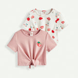 Cozy Cub Conjunto De 2 Piezas Para Bebes Ninas, Camiseta Con Cuello Redondo Y Dibujo Animado De Fresa Y Hombros Regulares