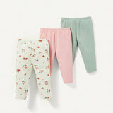 Cozy Cub Conjunto De 3 Pantalones Pitillo Para Ninas Con Patron Floral Y Color Solido