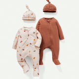 Cozy Cub Conjunto De Ropa Para Bebe Nino De 2 Piezas: Enterizo De Dormir Y 2 Gorros