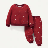 Cozy Cub Conjunto De Sudadera Y Pantalon Con Cuello Redondo Y Estampado De Corazones Para Bebe Nina