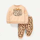 Cozy Cub Bebe nina Pantalones deportivos con sudadera con estampado de leopardo