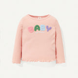 Cozy Cub Bebe nina Camiseta con bordado de letra ribete en forma de lechuga tejido de canale