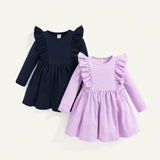 Cozy Cub Bebe nina 2 piezas Vestido unicolor ribete con fruncido