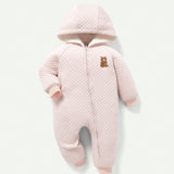 Cozy Cub Bebe nina Mono con bordado de oso con capucha guateado con forro termico