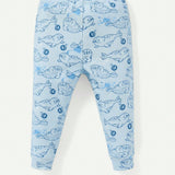 Cozy Cub Pijama De Ajuste Cenido Para Bebe, Conjunto De Camiseta De Manga Larga Con Cuello Redondo Estampado De Animales Y Pantalones