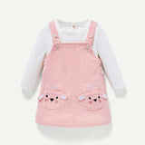 Cozy Cub Conjunto De 2 Piezas Para Bebe Nina Que Incluye Camisa De Manga Larga De Cuello Redondo En Color Solido Y Una Falda Con Tirantes Bordados