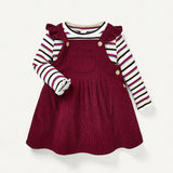 Cozy Cub Juego De Falda Con Tirantes Con Top De Rayas Y Vestido De Volantes Para Bebe Nina