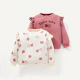 Cozy Cub Bebe Nina 2 Piezas Jersey Con Estampado De Letra Y Cereza Con Ribete De Volante