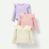 Cozy Cub Bebe nina 3 piezas Camiseta unicolor ribete con fruncido