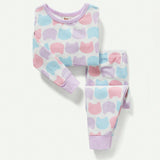 Cozy Cub Baby Girls' Snug Fit Pajama Set With Cartoon Animal Patterned Round Neckline Long Sleeved Top And Footed Pants