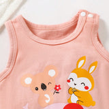 NEW European And American Style Baby Girls Three-Piece Set Of Cute And Stylish Knitted Comfortable Tank Bodysuit With Small Animal Print For Summer