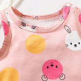 NEW European And American Style Baby Girls Three-Piece Set Of Cute And Stylish Knitted Comfortable Tank Bodysuit With Small Animal Print For Summer