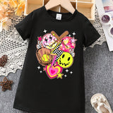 NEW Vestido de camiseta de manga corta con estampado de dibujos animados y corazon para ninas jovenes