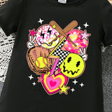 NEW Vestido de camiseta de manga corta con estampado de dibujos animados y corazon para ninas jovenes