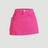 Falda shorts denim con cintura irregular para nina preadolescente