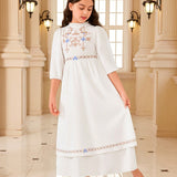 Vestido Largo Blanco De Cuello Alto Para Ninas Adolescentes, Traje A Juego Con La Madre (3 Piezas Se Venden Por Separado)