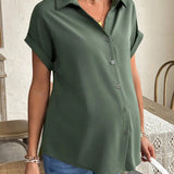 Camisa casual de maternidad solida con cuello de solapa y botones frontales