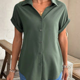 Camisa casual de maternidad solida con cuello de solapa y botones frontales