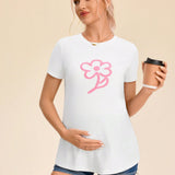 MaterniWear Maternidad MUJER Camiseta de cuello redondo y manga corta de ajuste regular para maternidad casual de calle