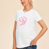 MaterniWear Maternidad MUJER Camiseta de cuello redondo y manga corta de ajuste regular para maternidad casual de calle