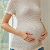 Camiseta Informal De Manga Corta Con Rejilla Tipo Gofre Y Cuello Redondo Para Mujer De Young Maternity