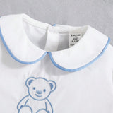 Camiseta De Manga Corta Con Cuello De Muneca Con Patron De Oso Bordado Para Bebe, Conjunto Informal De 2 Unidades Con Cinturon Tejido