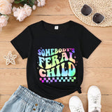 Camiseta de manga corta y cuello redondo comoda para ninas adolescentes con impresion de letras doodle y colores llamativos para el verano