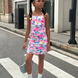 Conjunto informal de top de camisola tejido y falda con estampado de mariposas para nina preadolescente para primavera/verano