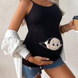 Camiseta de maternidad casual de verano con impresion de bebe simple sin mangas